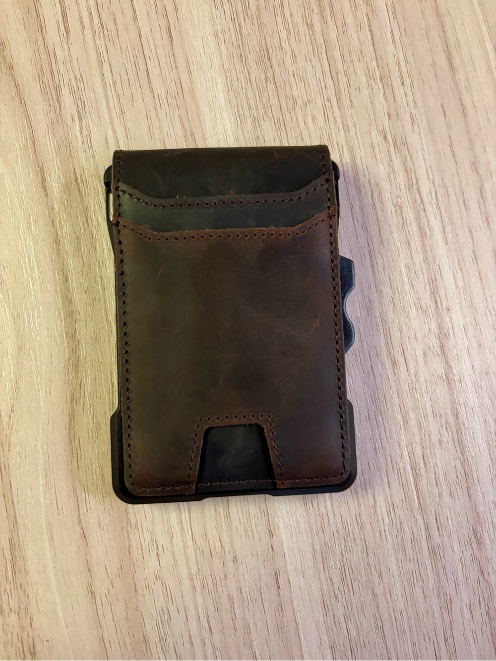 Furid Slim Brown Leather Card Wallet with Quick-Access Pull